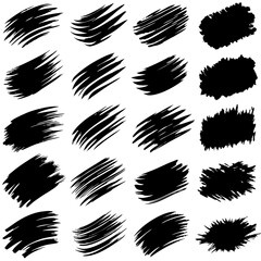 A collection of bold black brush strokes displayed on a white background