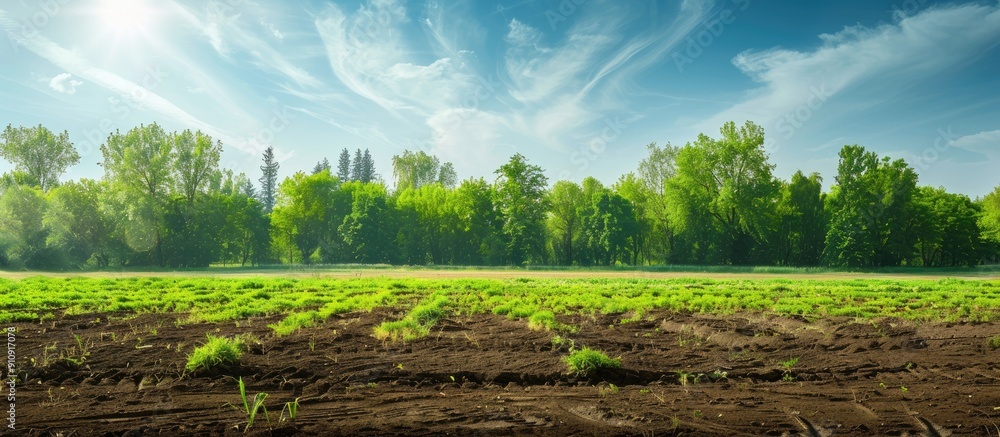 Poster A rural landscape with dirt grass and trees in the background suitable for a copy space image