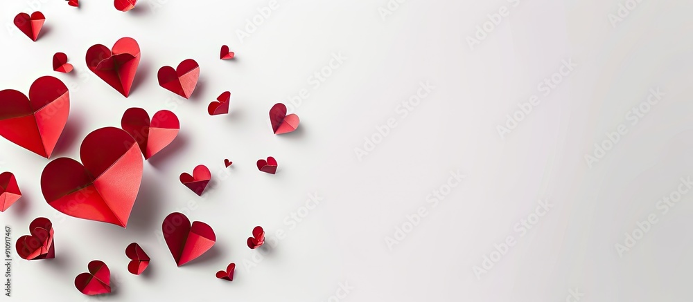 Poster a romantic paper cut concept with red hearts on a white background designed as a valentine s day gre