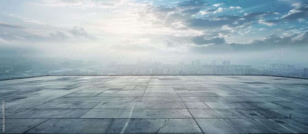 Aufkleber an urban landscape with a large empty concrete square floor for a copy space image