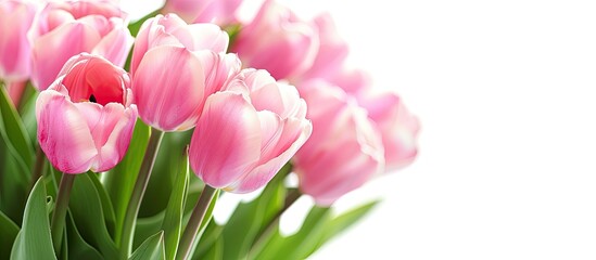 Obraz premium Background with pink tulips copy space image