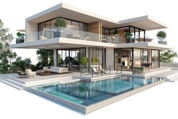 Fototapeta premium Modern luxury mansion with swimming pool and spacious outdoor patio