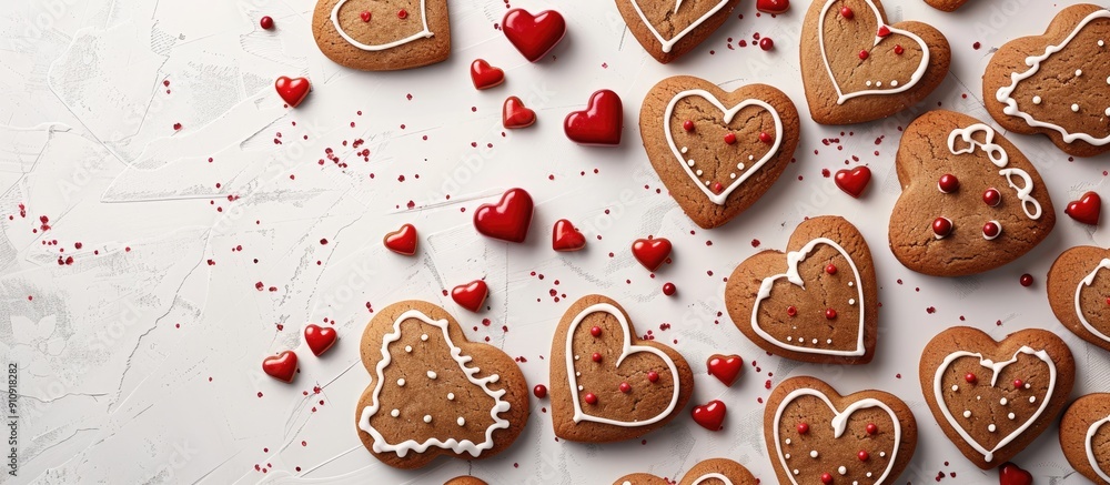 Aufkleber Valentine s Day themed greeting card featuring gingerbread cookies displayed in a flat lay view with room for additional text or graphics in the image