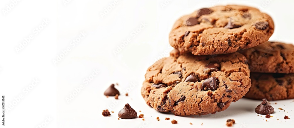 Poster nutritious cookie or biscuit as a snack set against a white backdrop with copy space image