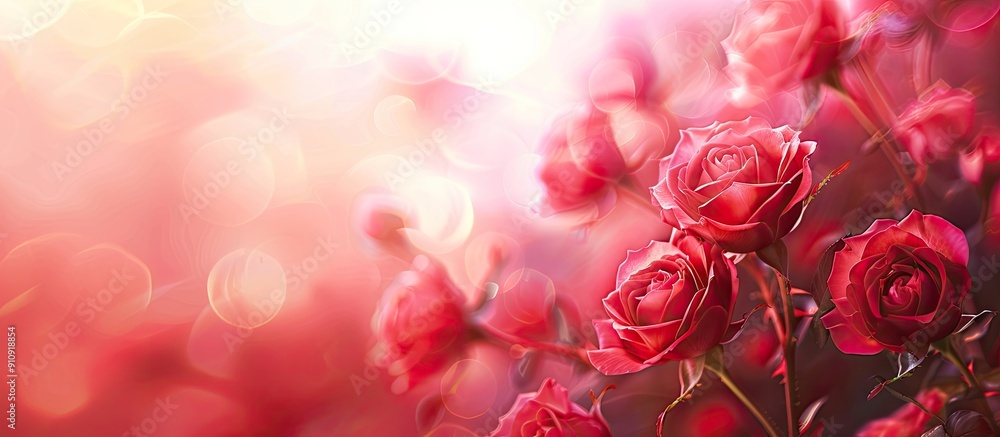 Poster Floral abstract background featuring lovely red roses with a soft blur effect ideal for showcasing copy space image