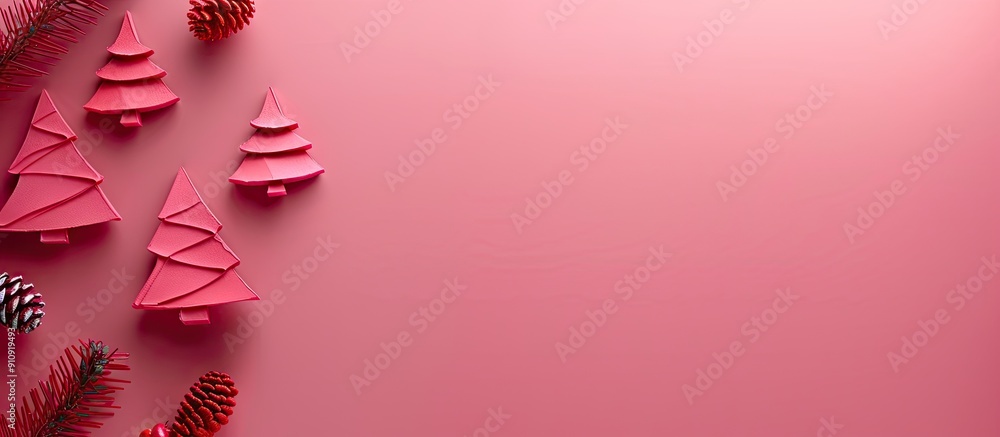 Aufkleber festive red christmas tree shaped toys on a pink background with flatly designed copy space image pe