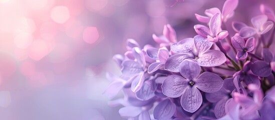 Floral arrangement featuring purple flowers on a soft pastel background with copy space image