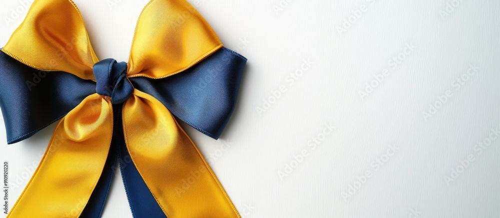 Sticker A stunning blue and gold bow displayed on a white backdrop creates an elegant composition with copy space for an image