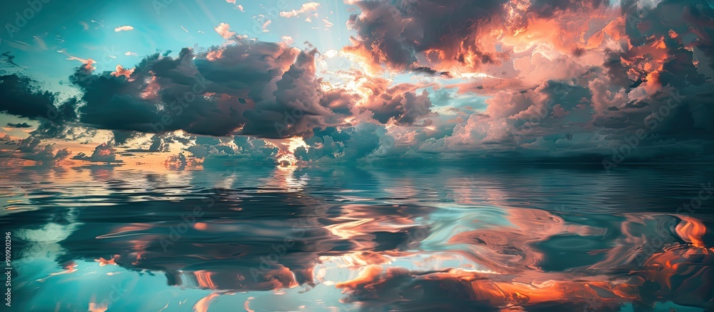 Poster Sunset reflects on clouds creating a picturesque copy space image
