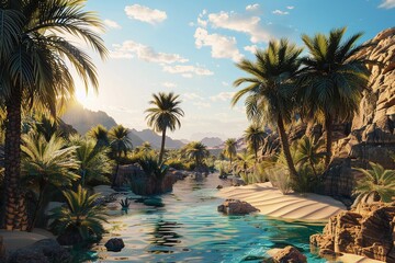Fototapeta premium ai generative fertile oasis in the desert