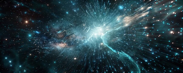 Fototapeta premium Cosmic rays with glowing particles, 4K hyperrealistic photo