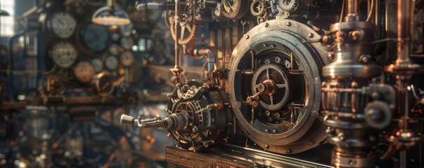 Fototapeta premium Clockwork Complexity: Steampunk Contraptions, 4K hyperrealistic photo