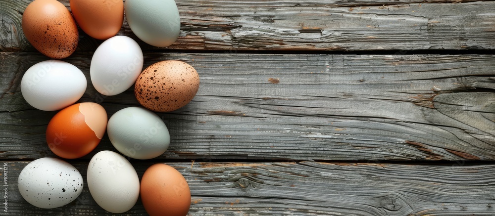 Aufkleber Eggs arranged on a rustic wooden surface creating a charming display with copy space image