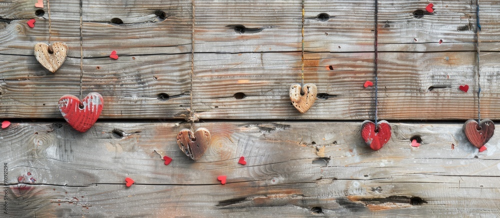 Poster wooden background with hearts provides copy space image