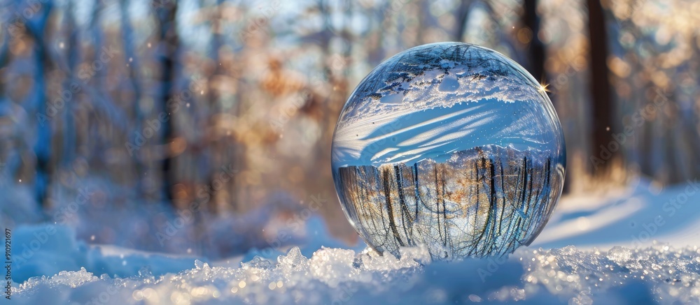 Aufkleber view of a winter forest scene captured within a glass ball creating a unique copy space image