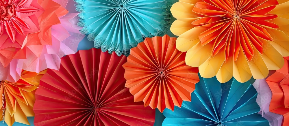 Poster vibrant rosettes and paper garlands for parties new year birthdays and carnivals ideal as a decorati