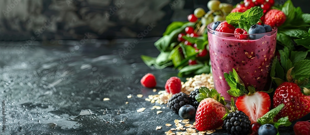 Aufkleber a healthy lactose free diet featuring an organic berry and vegetable smoothie with oatmeal displayed