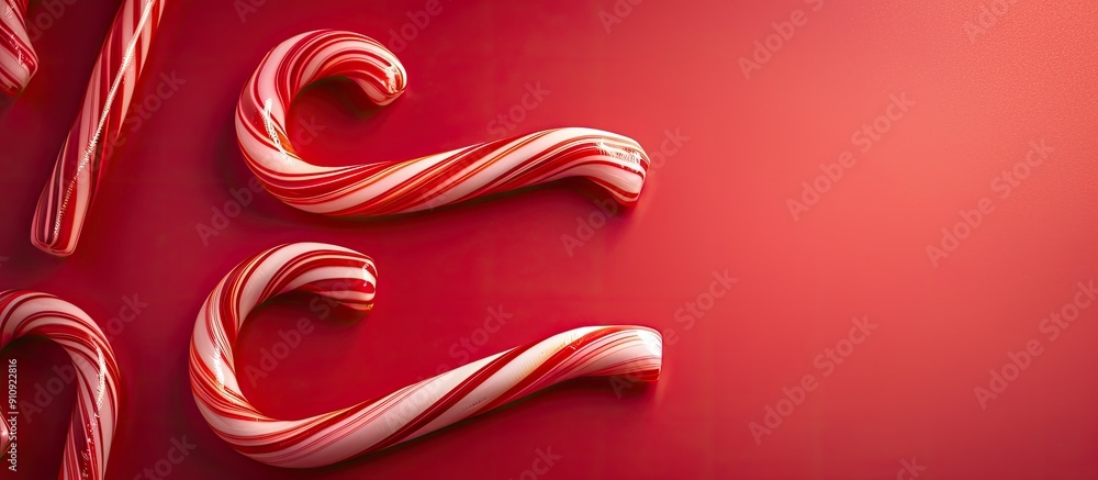 Poster A red background with a candy cane pattern providing copy space image