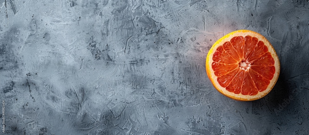 Aufkleber A ripe grapefruit placed elegantly on a neutral concrete gray background symbolizing healthy nutrition and diet with copy space image