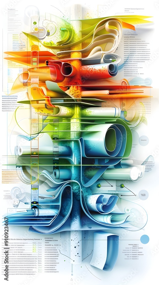 Poster abstract colorful geometric shapes with text and numbers.