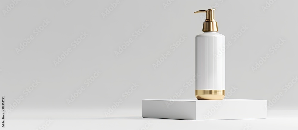 Aufkleber Mockup of a cosmetic lotion bottle with a pump isolated on a white background with a clipping path for copy space image