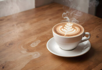 Concept photo of a cup of coffee, latte art with space for text