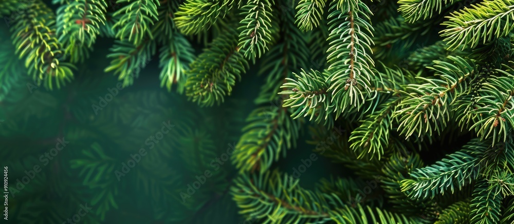 Aufkleber green pine branches creating a festive christmas fir tree background with copy space image