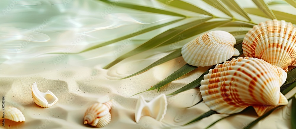 Poster background featuring sea shells and bamboo providing a calming effect with a copy space image