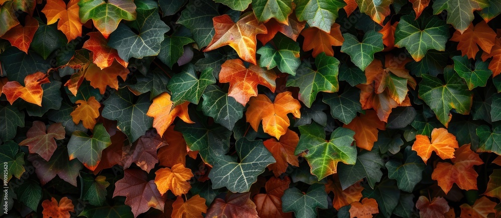 Poster ivy vines with autumn leaves form a beautiful backdrop with a natural appeal suitable for a copy spa