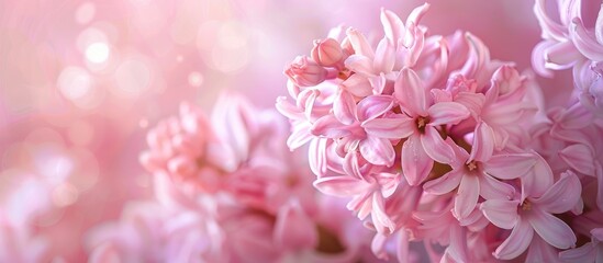 Fototapeta premium A soft pink hyacinth flower creates a beautiful background with ample copy space image