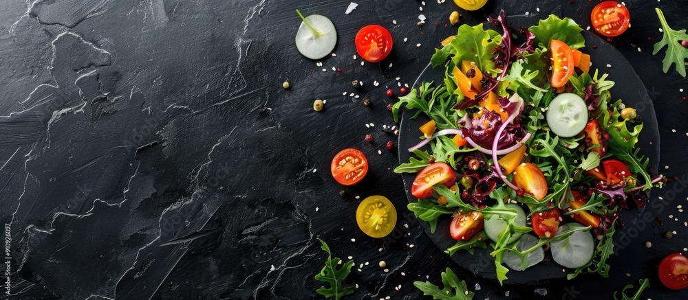 Poster Japanese salad displayed on a black background with copy space image