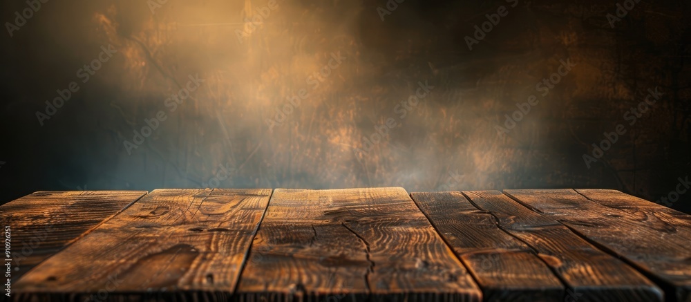 Aufkleber wooden table with a dark hazy backdrop ideal for web backgrounds on vintage promotional materials to