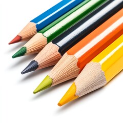 Close-up of colorful pencils on white background.