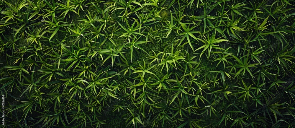 Poster Background featuring a textured pattern of lush green grass with a vacant area for adding text or other content in the image. Creative banner. Copyspace image