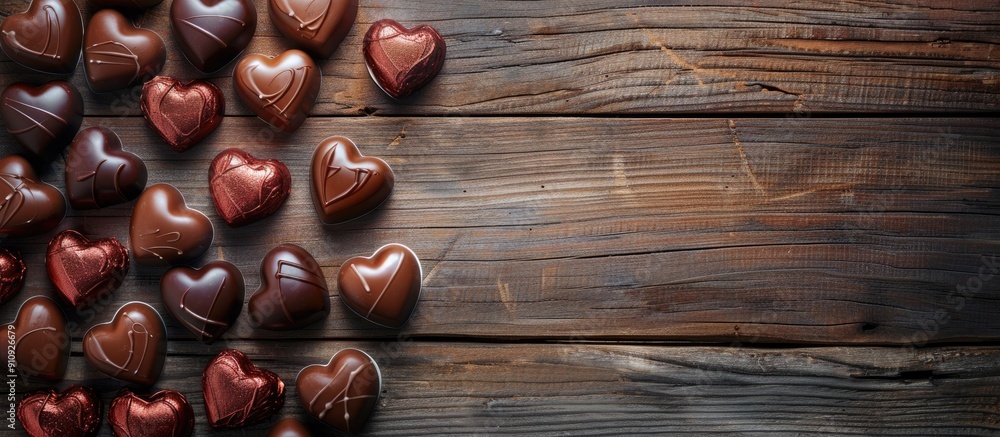 Aufkleber valentine s day concept with heart shaped chocolates on a wooden table creating a romantic atmospher