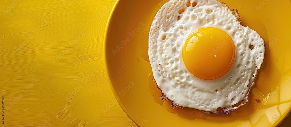 Poster a sunny side up egg displayed on a yellow plate with copy space image