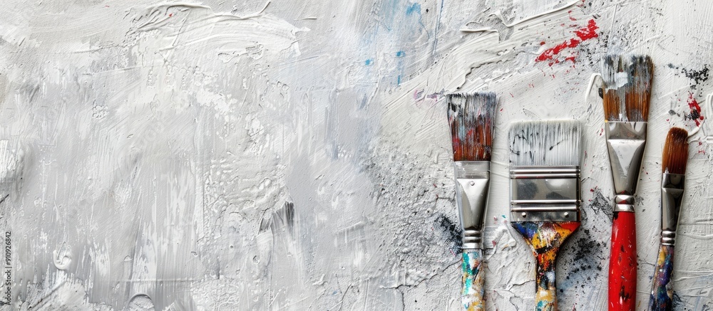 Poster a white and gray background with paintbrushes depicting repair design creativity and art concepts in
