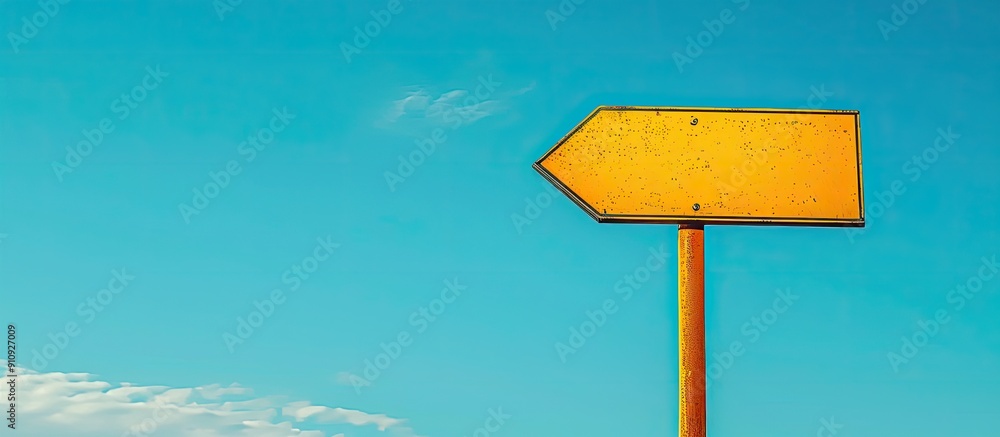 Poster Vibrant yellow signage set against a clear blue sky creating an eye catching display with copy space image