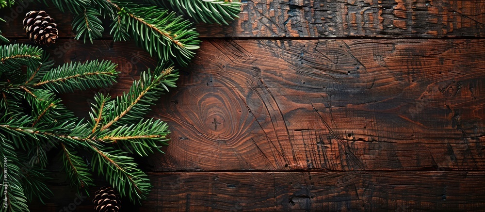 Aufkleber wooden background with a christmas tree branch provides an elegant copy space image