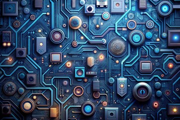 Fototapeta premium A blue and white image of a circuit board with many small lights on it