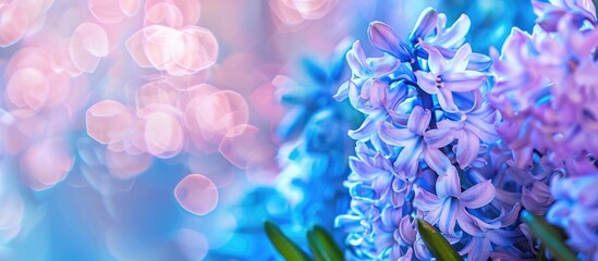 Obraz premium Hyacinths in a garden with copy space image