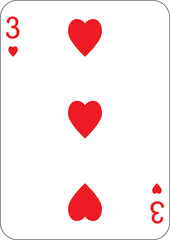 3 of hearts. One playing card, illustration