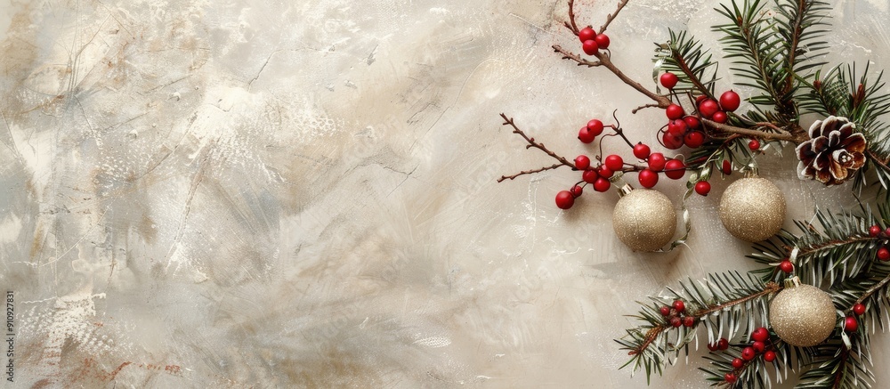 Aufkleber three branches decorated for christmas with a background suitable for copy space image