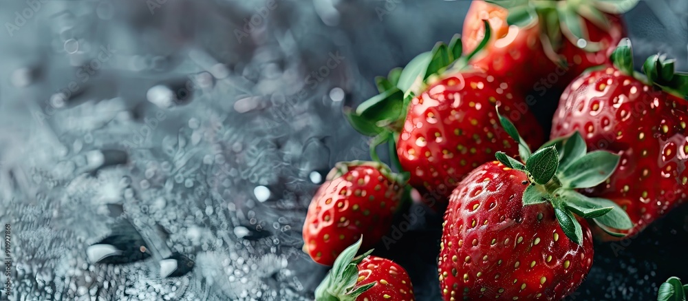 Poster half close up of ripe strawberries with copy space image