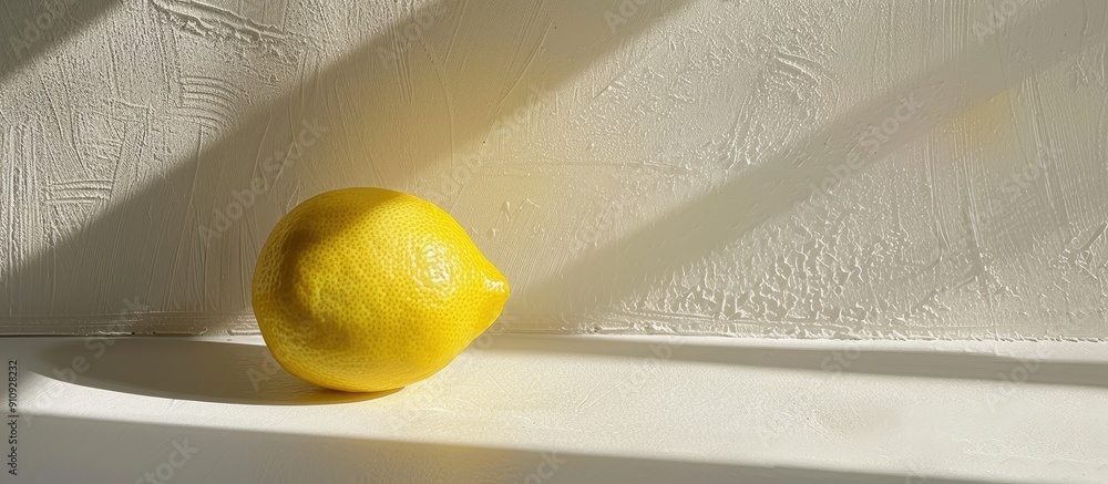 Poster A lemon placed on a white surface with empty space for text or images. Creative banner. Copyspace image