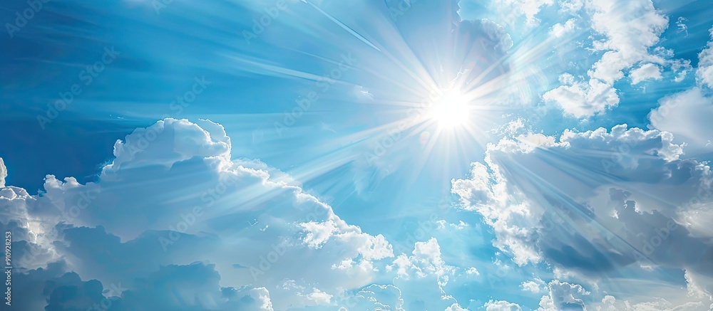 Aufkleber natural beauty portrayed in an abstract backdrop of a blue sky with white clouds and a sunlit effect