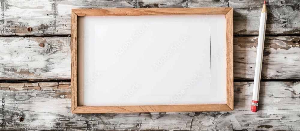 Aufkleber Wooden frame with blank paper note and pencil ideal for your copy space image