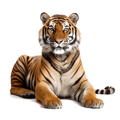Fototapeta premium Tiger portrait Isolated on isolated white background, studio lighting