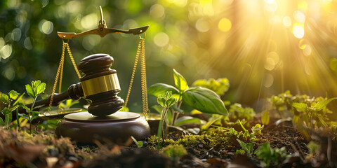 Global Values Unite Gavel and Green Eco Earth Globe A Concept Symbolizing International Law 