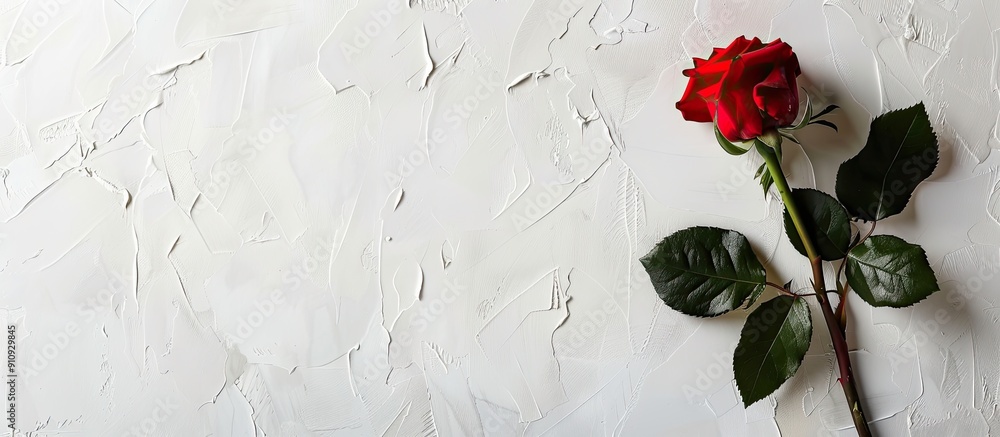 Aufkleber valentine s day backdrop featuring a red rose and heart on a white backdrop with space for text or i